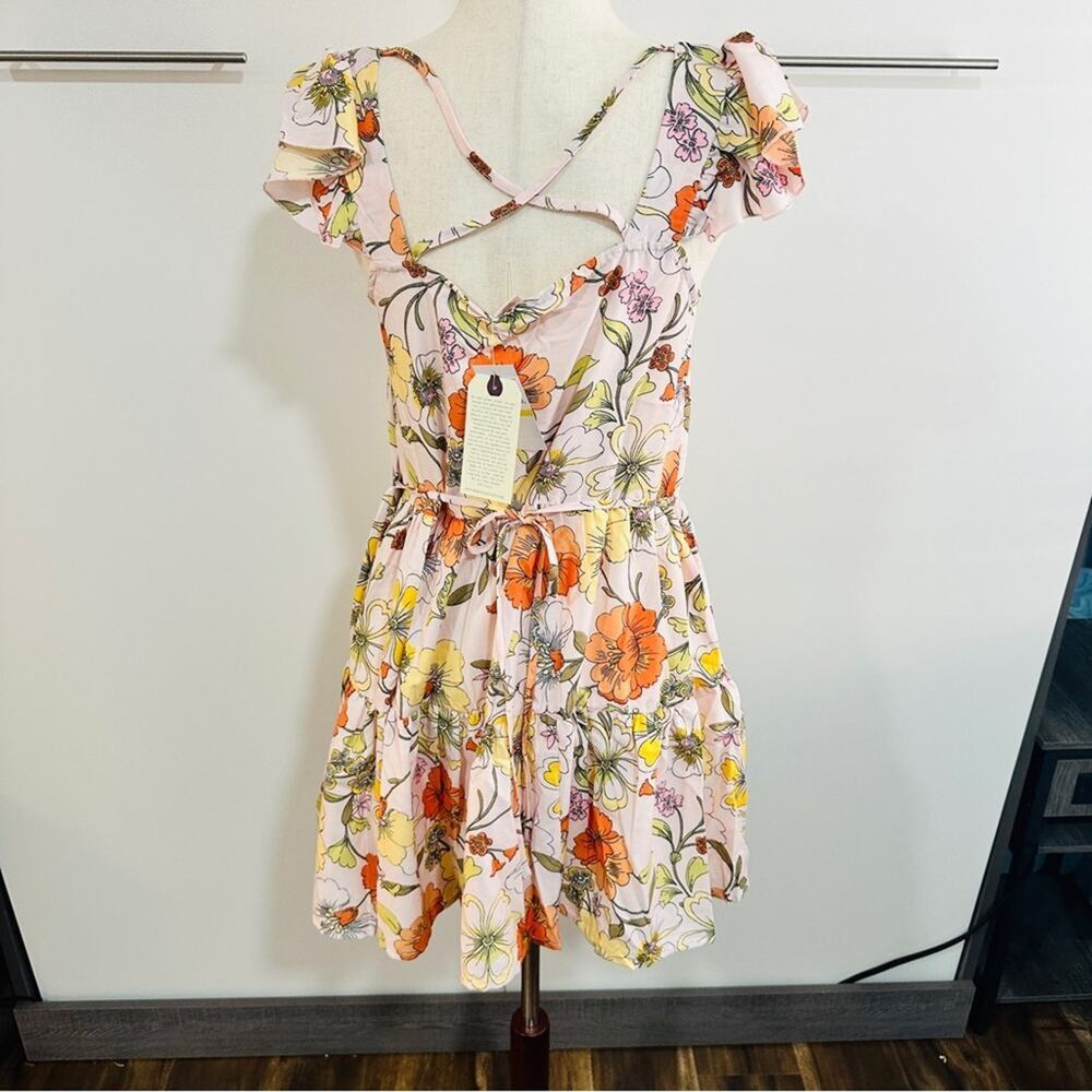 Lottie & Holly Floral Square Neck Flutter Sleeve Mini Dress NWT M - Picture 4 of 14